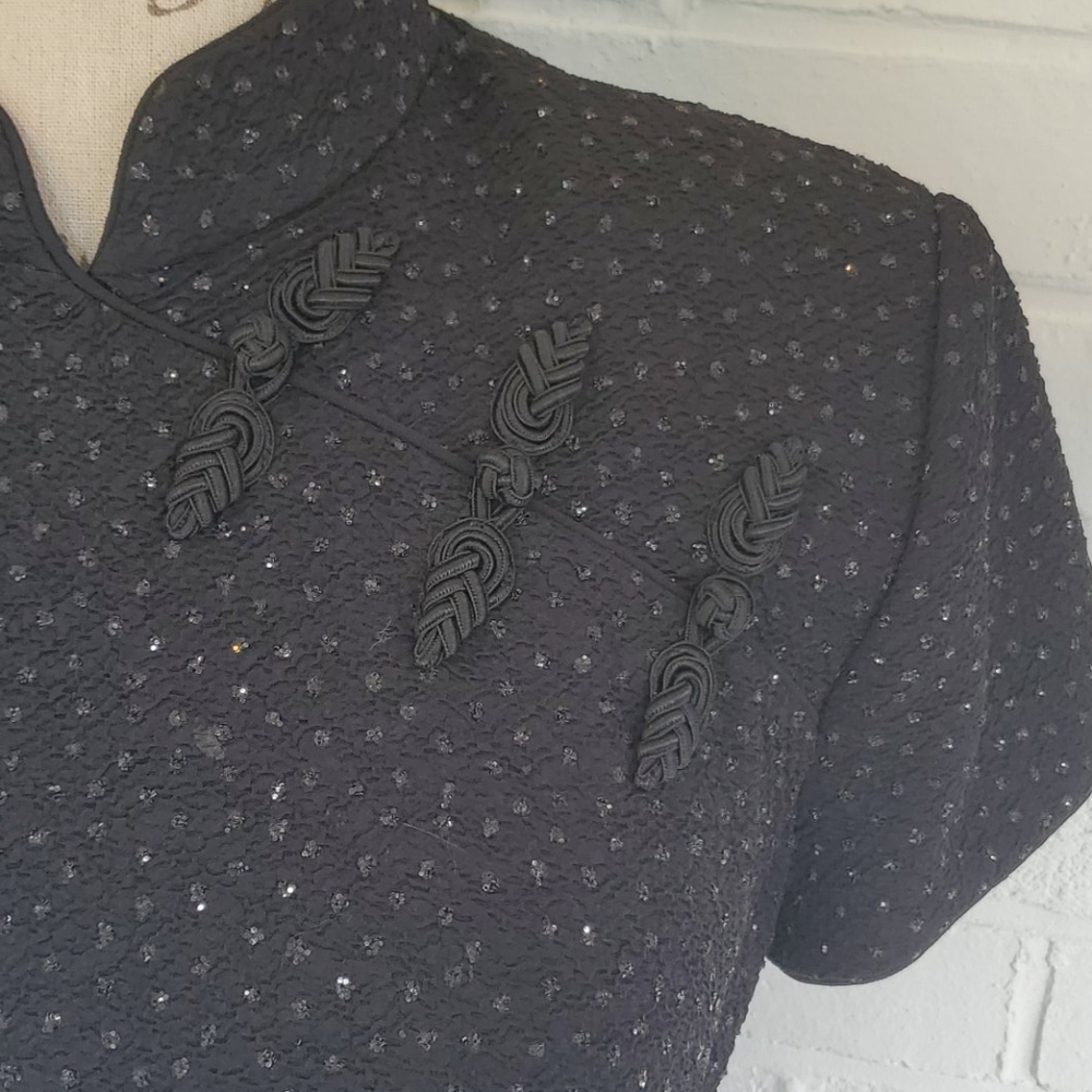 David Warren NY vintage qipao sequin black dress
